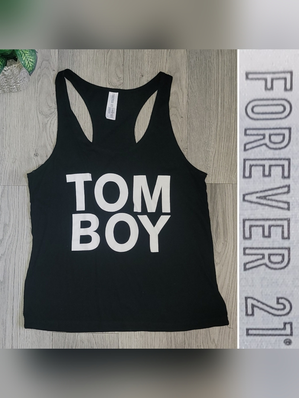 Forever 21 "TOM BOY" Black and White Racerback Tank, Women's Medium